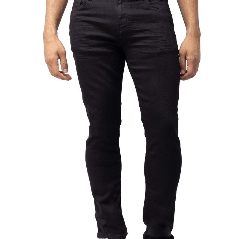 Shop Cultura Azure Mens Basic Casual Stretch Washed Denim Jeans Flex Tapered Leg In Black