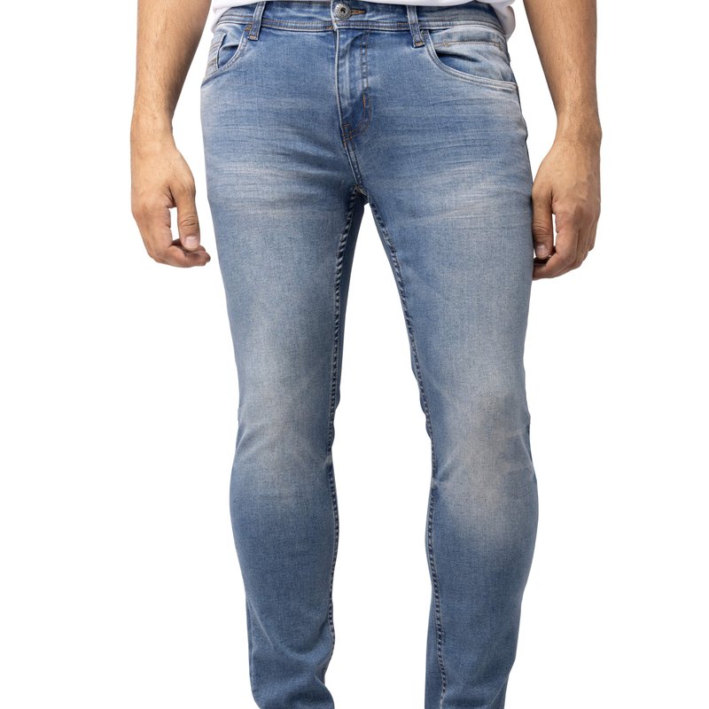 Shop Cultura Azure Mens Basic Casual Stretch Washed Denim Jeans Flex Tapered Leg In Blue