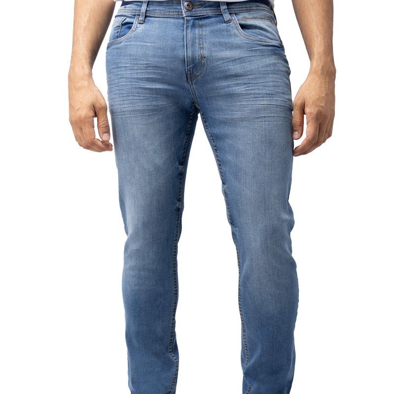 Cultura Azure Mens Basic Casual Stretch Washed Denim Jeans Flex Tapered Leg In Blue