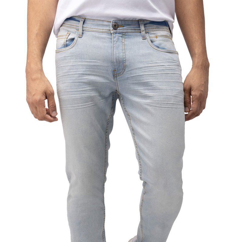 Shop Cultura Mens Basic Casual Stretch Washed Denim Jeans Flex Tapered Leg In Blue