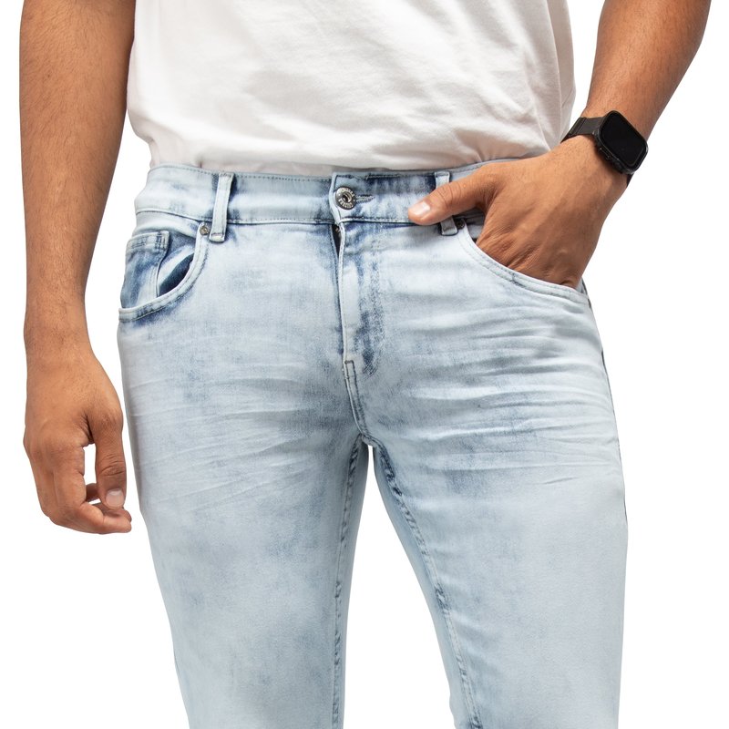 Shop Cultura Mens Basic Casual Stretch Washed Denim Jeans In Blue