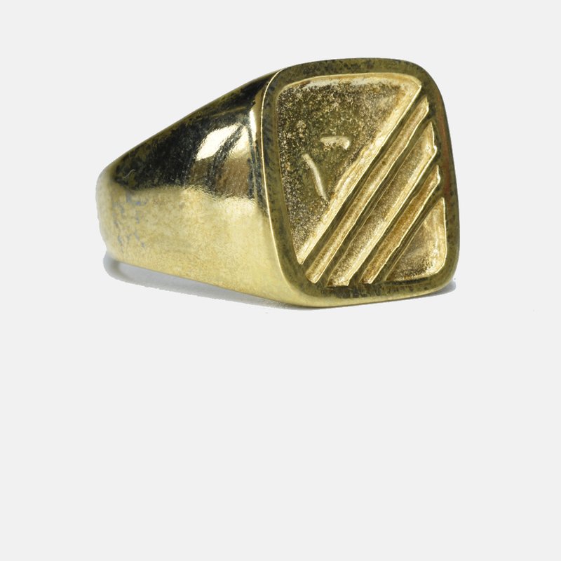 Curated Basics Antique Brass Square Striped Ring In Gold