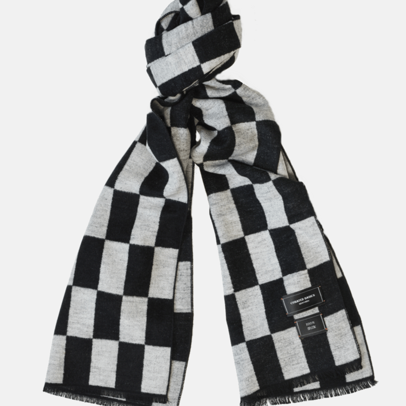 Curated Basics Black And Grey Check Silk Scarf