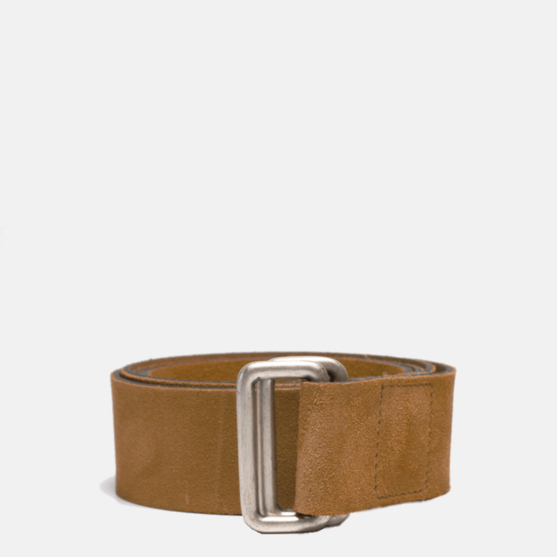 Curated Basics Camel Suede Square Ring Belt In Brown
