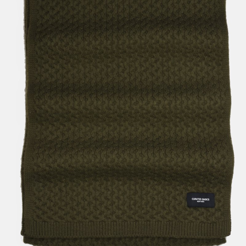 Curated Basics Heavyweight Honeycomb Knit Olive Wool Scarf In Green