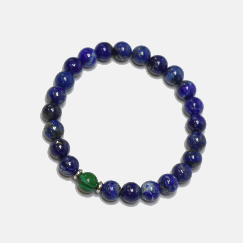 Shop Curated Basics Lapis + Single Malachite Stretch Beaded Bracelet In Blue