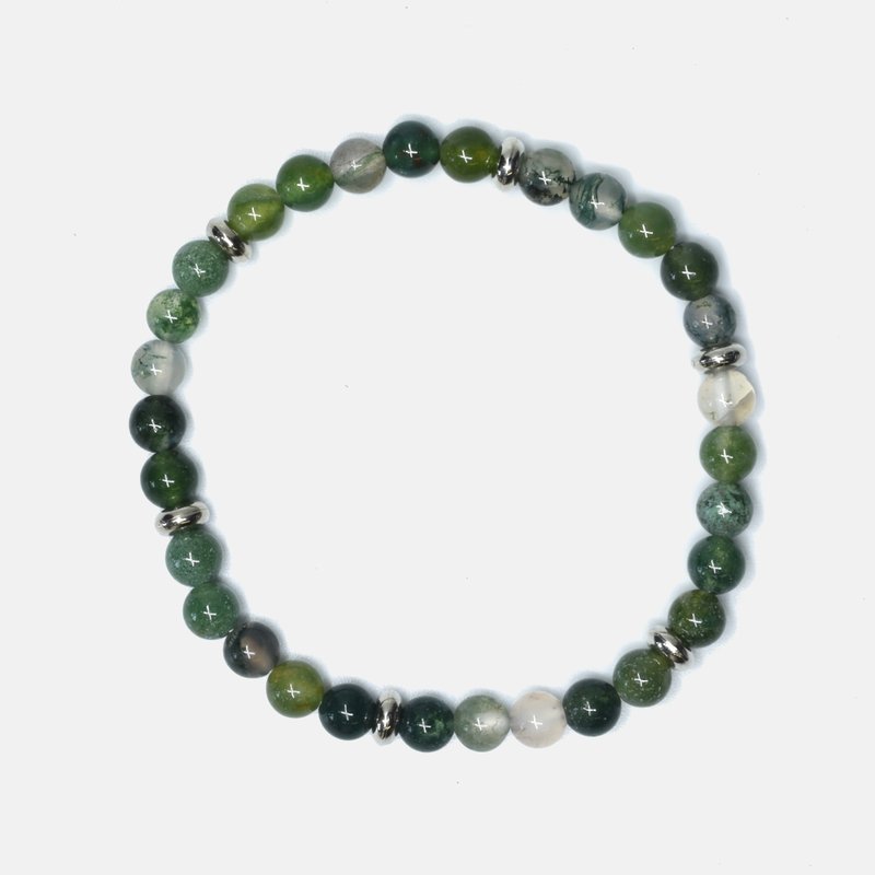 Curated Basics Moss Agate Stretch Beaded Bracelet In Green