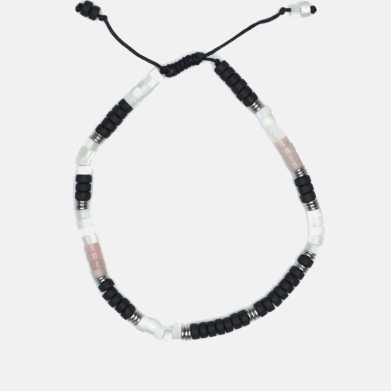 Curated Basics Onyx + Pink Crystals Beaded Bracelet In Black