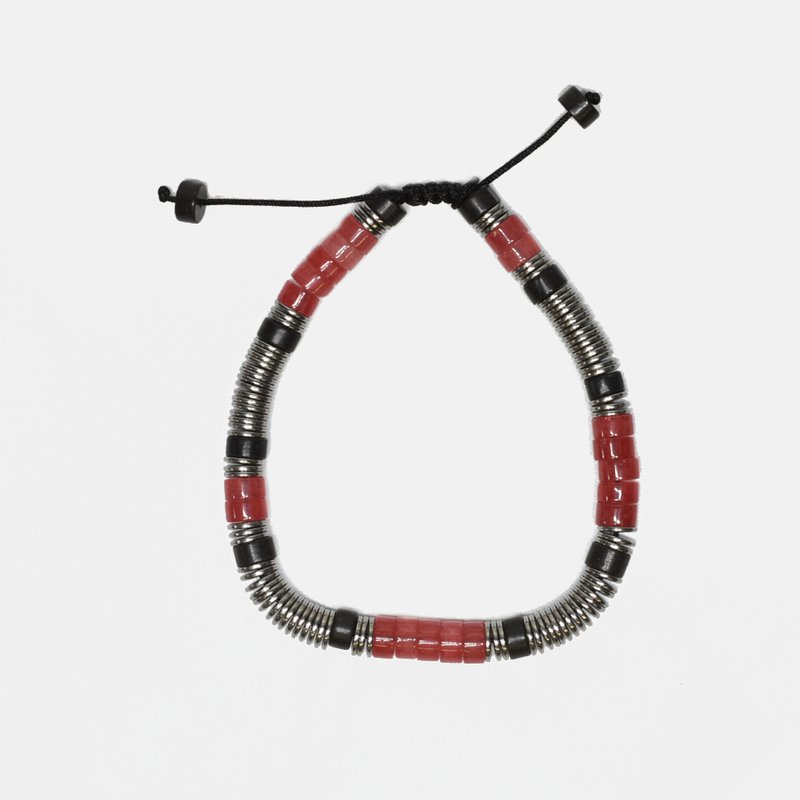 Shop Curated Basics Red Jade + Onyx + Steel Disks Beaded Bracelet