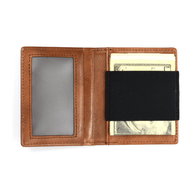 Curated Basics Slim Wallet With Elastic Strap In Brown