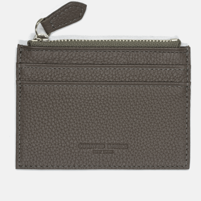 Curated Basics Zipper Leather Cardholder In Grey