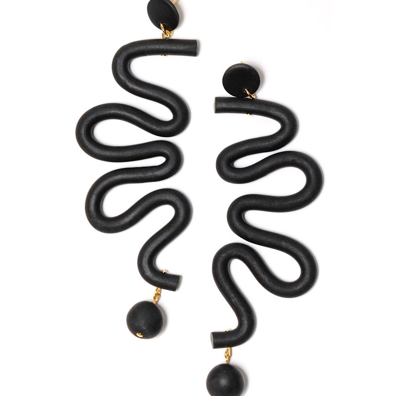Shop By Chavelli Black Tube Squiggles Dangly Statement Earrings