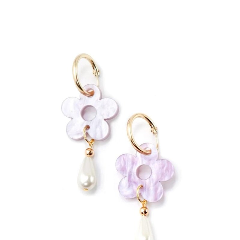 Shop By Chavelli Daisy Pearl Drop Earrings In Purple