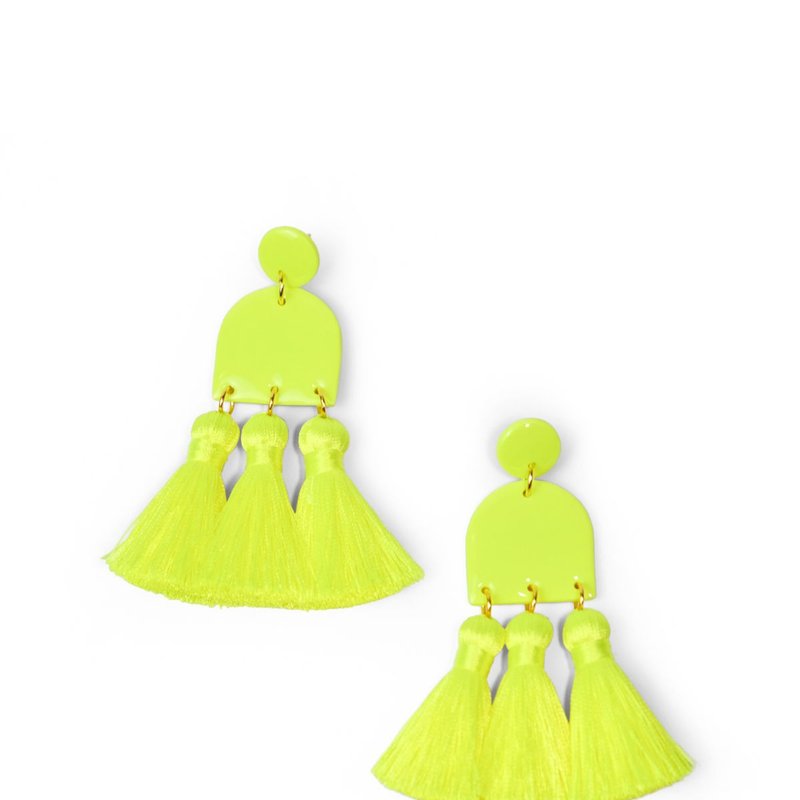 By Chavelli Dancing Domes Earrings With Neon Yellow Tassels
