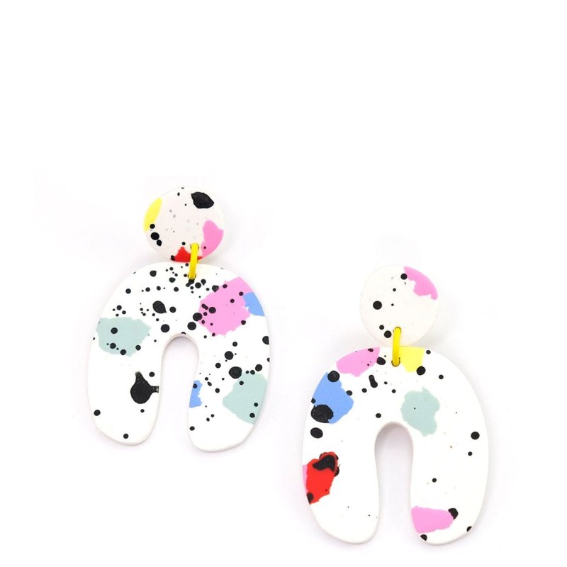 Shop By Chavelli Dangly Arch Earrings In Paint Splatter In White