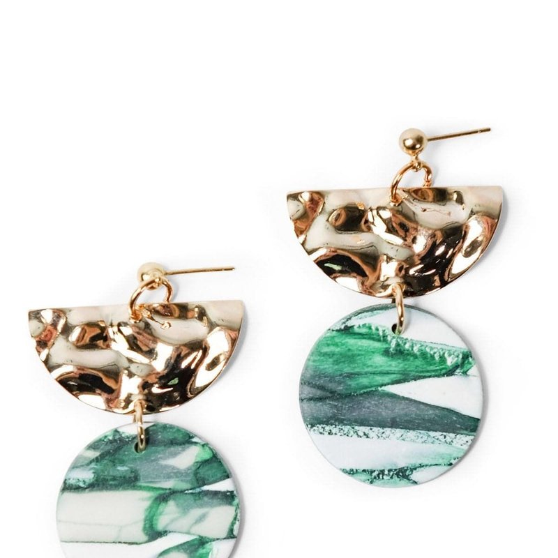 By Chavelli Green Marble And Gold Dangly Earrings
