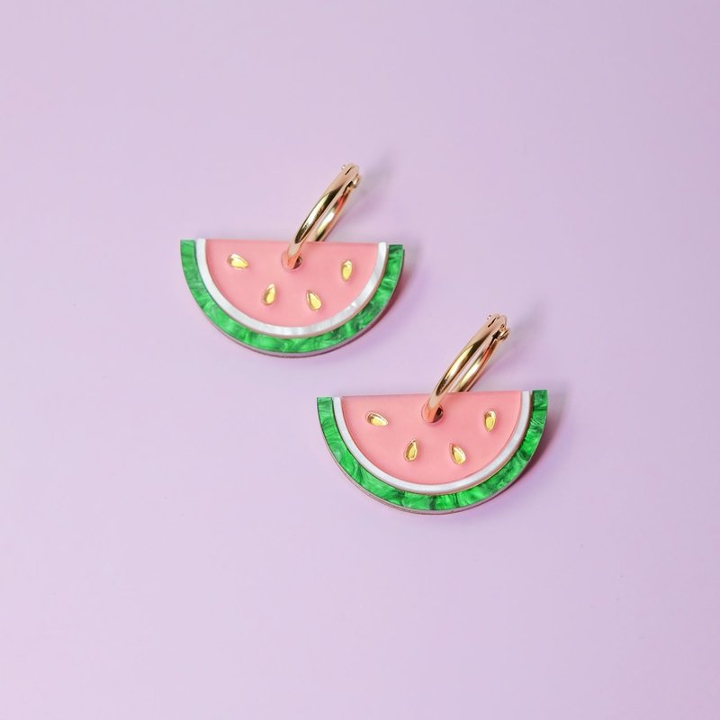 By Chavelli Watermelon Slice Earrings In Pink