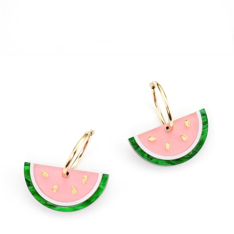 By Chavelli Watermelon Slice Earrings In Pink