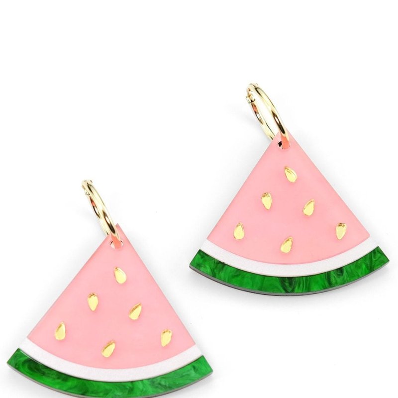 By Chavelli Watermelon Wedge Hoop Earrings In Pink