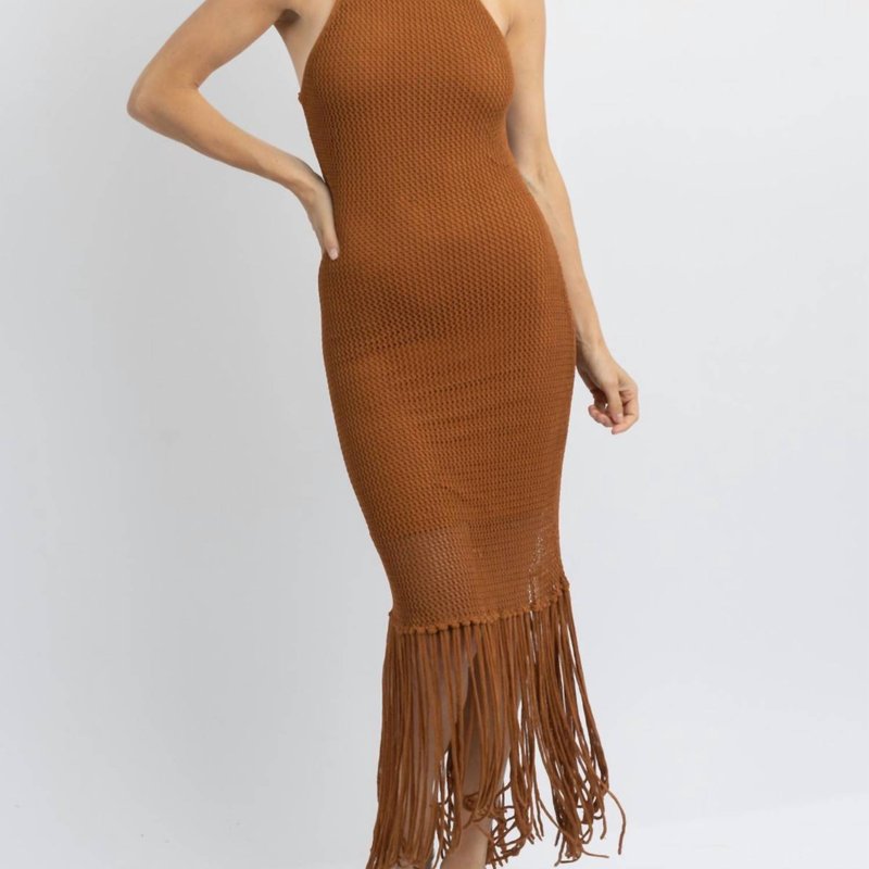 Shop Current Air Diem Fringed Midi Dress In Brown