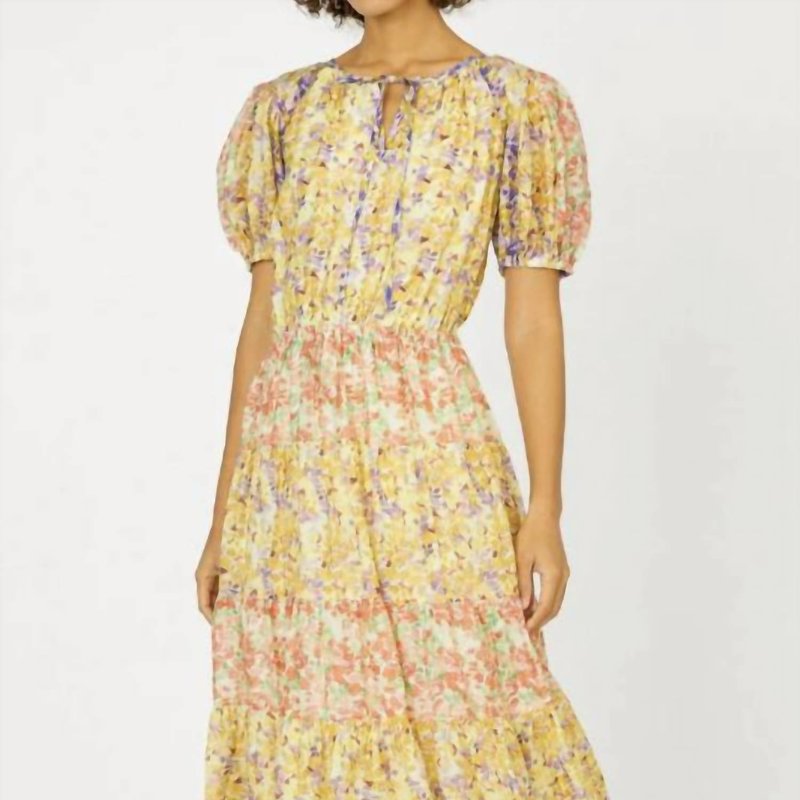 Current Air Floral Colorblock Midi Dress In Yellow