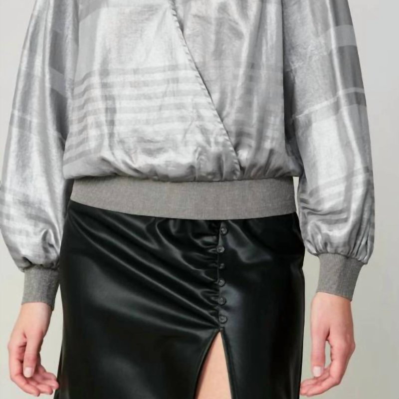 Shop Current Air Metallic Surplice Blouse In Silver In Grey