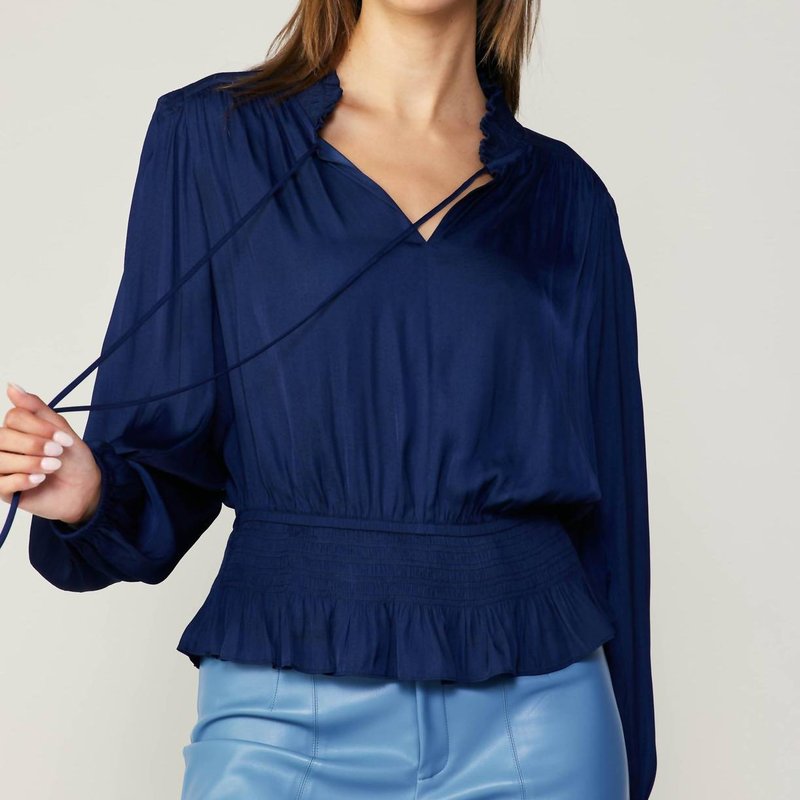 Shop Current Air Peplum Collared Blouse In Blue