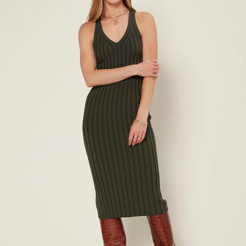 Shop Current Air Ribbed V Neck Midi Dress In Green