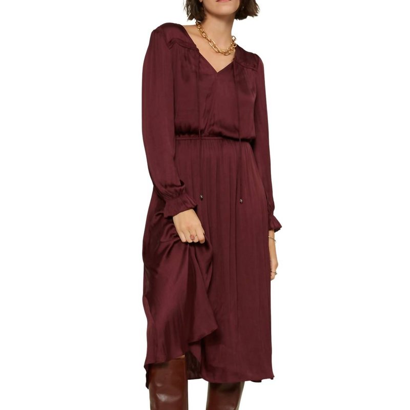 Shop Current Air Satin Vneck Long Sleeve Dress In Red