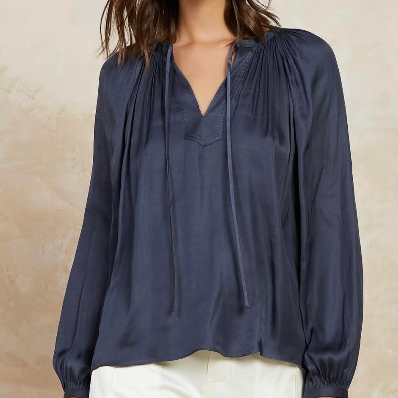 Shop Current Air Split Neck Long Sleeve Top In Blue