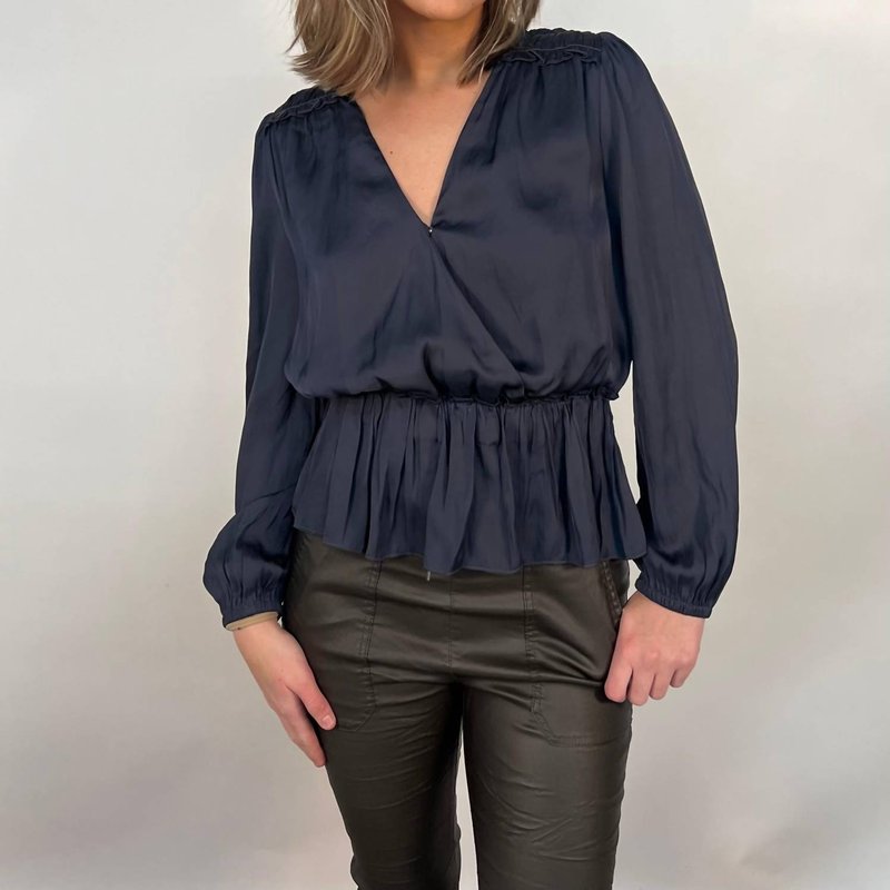 Current Air V-neck Surplice Peplum Blouse In Slate Navy In Blue