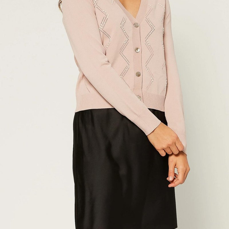 Shop Current Air Zig Zag Pearl Button Down Cardigan In Pink