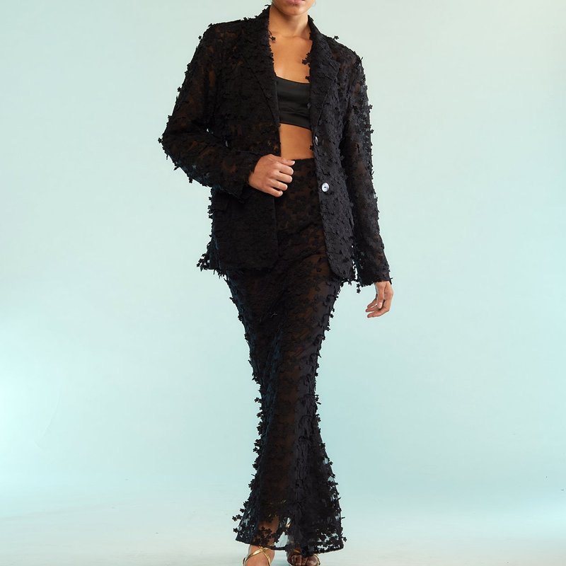 Cynthia Rowley 3d Embroidered Tulle Blazer In Black