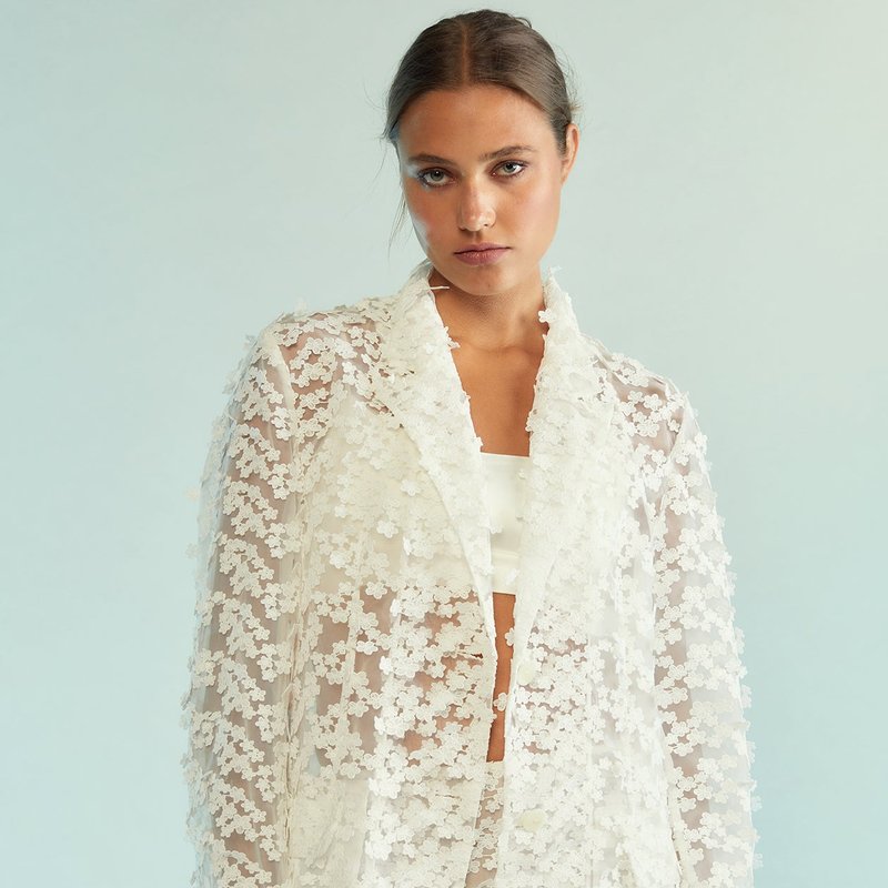 Cynthia Rowley 3d Embroidered Tulle Blazer In White