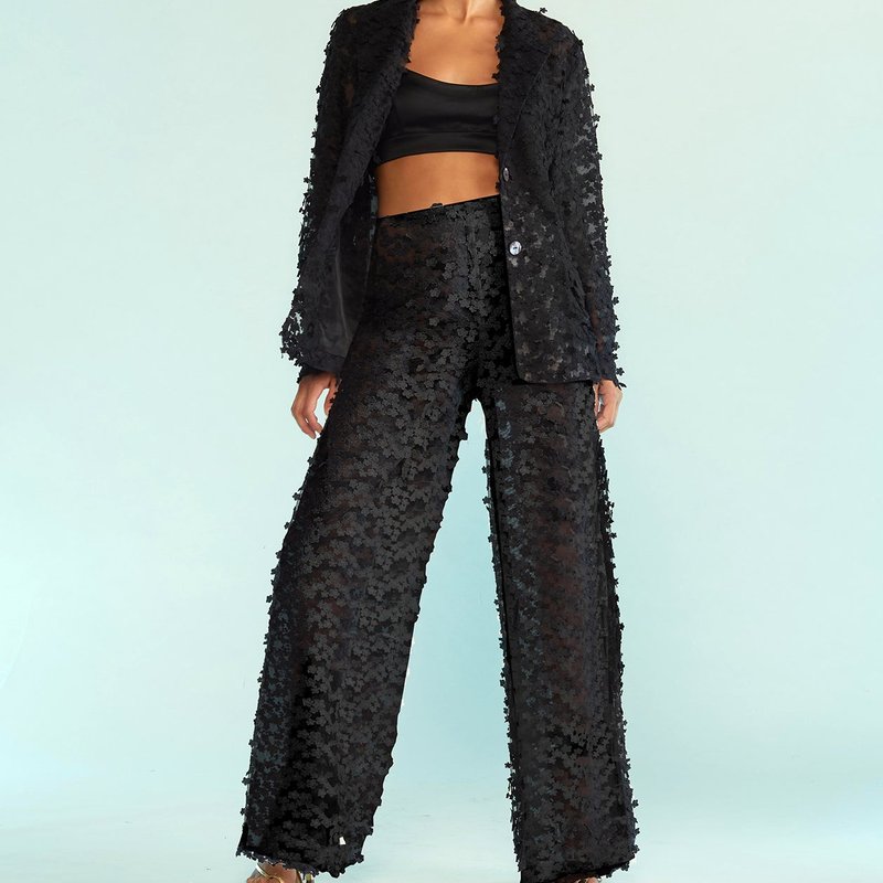 Cynthia Rowley 3d Embroidered Tulle Pants In Black