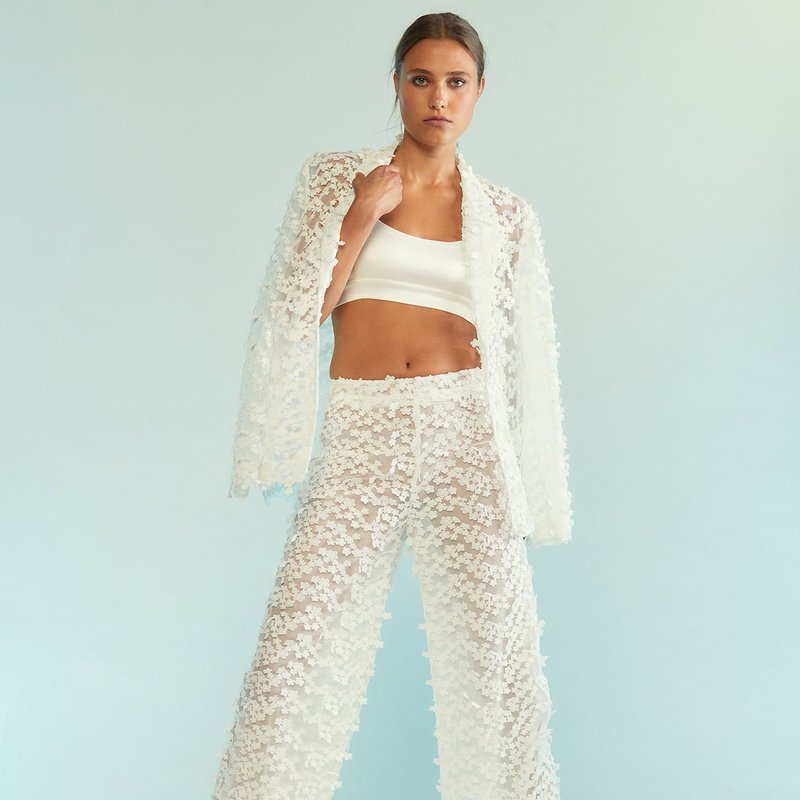 Cynthia Rowley 3d Embroidered Tulle Pants In White