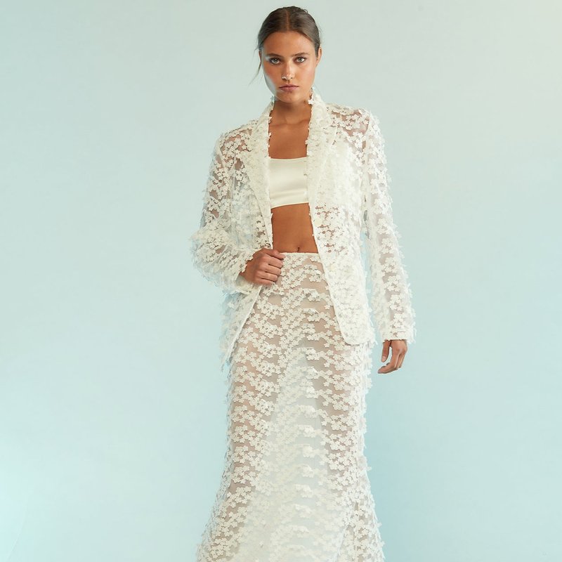 Cynthia Rowley 3d Embroidered Tulle Skirt In White