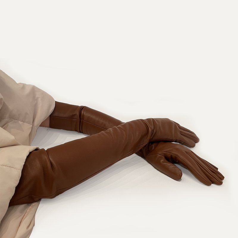 Cynthia Rowley Bea Long Leather Gloves In Brown