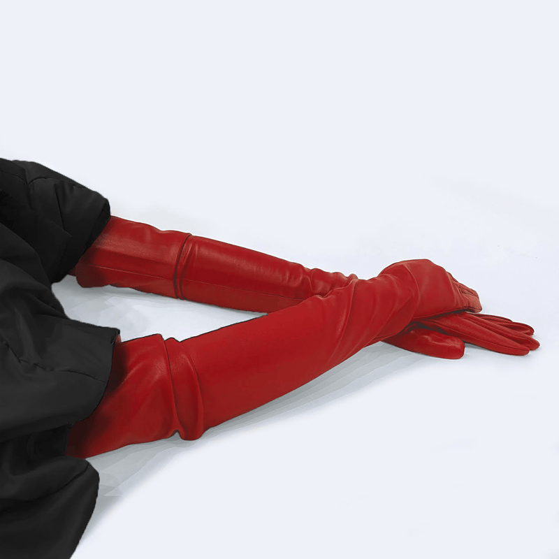 Cynthia Rowley Bea Long Leather Gloves In Red