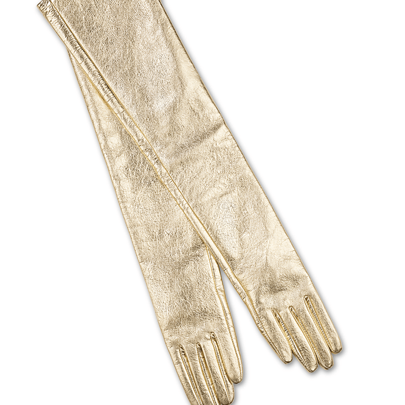 Cynthia Rowley Bea Long Metallic Leather Gloves In Gold