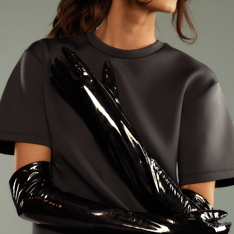 Cynthia Rowley Bea Long Patent Leather Gloves In Black