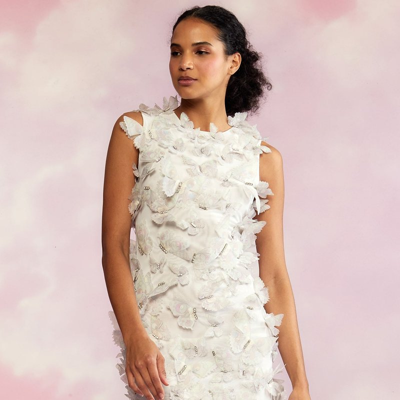 Cynthia Rowley Butterfly Embellished Dress In White