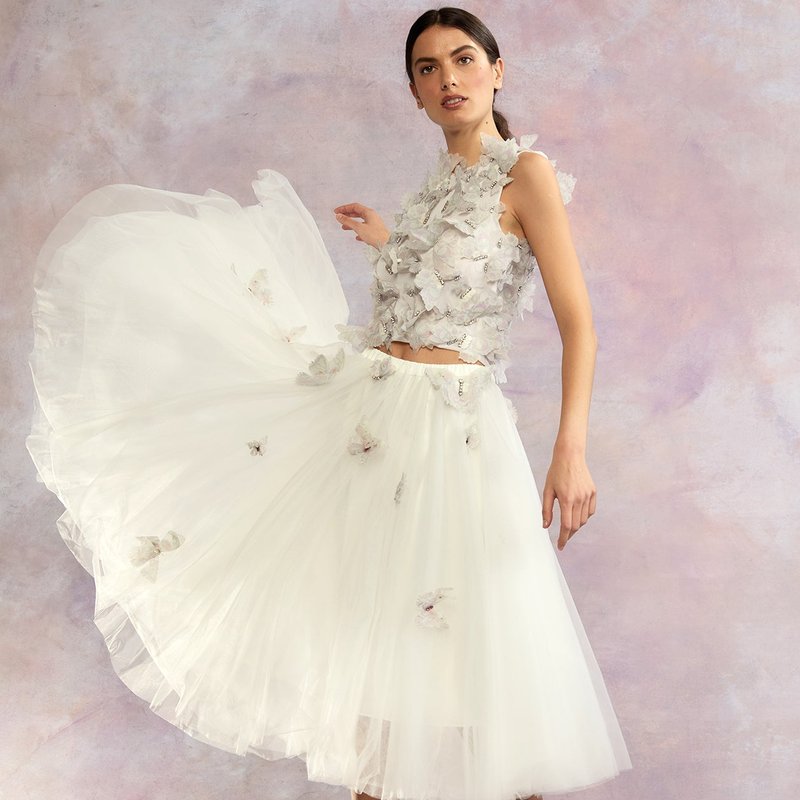 Cynthia Rowley Butterfly Tulle Skirt In White