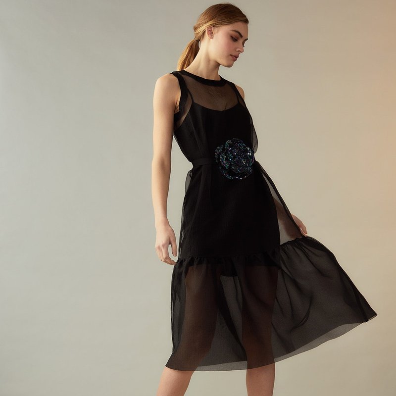 Cynthia Rowley Carrie Organza Midi Dress In Black