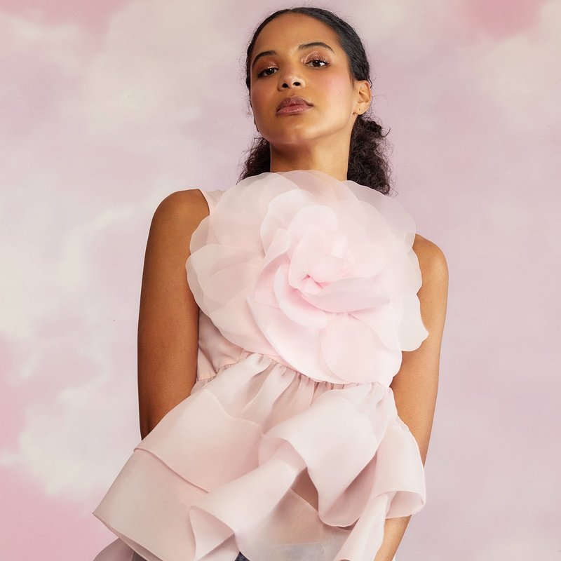 Cynthia Rowley Floral-appliqué Organza Peplum Blouse In Pink