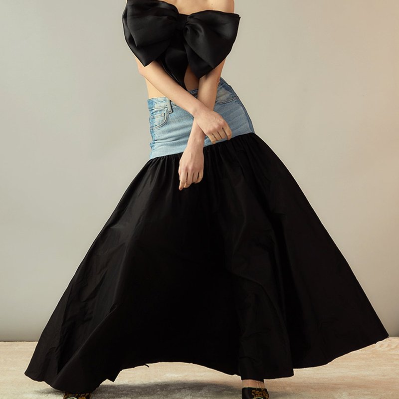 Cynthia Rowley Denim Taffeta Skirt In Black