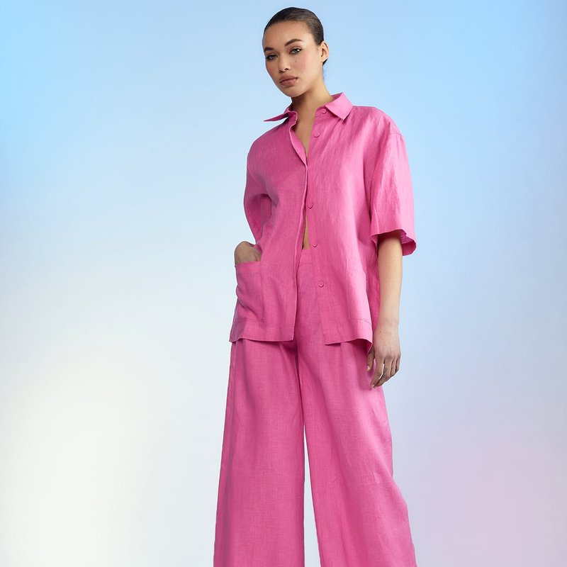 Cynthia Rowley Short-sleeve Linen Shirt In Pink