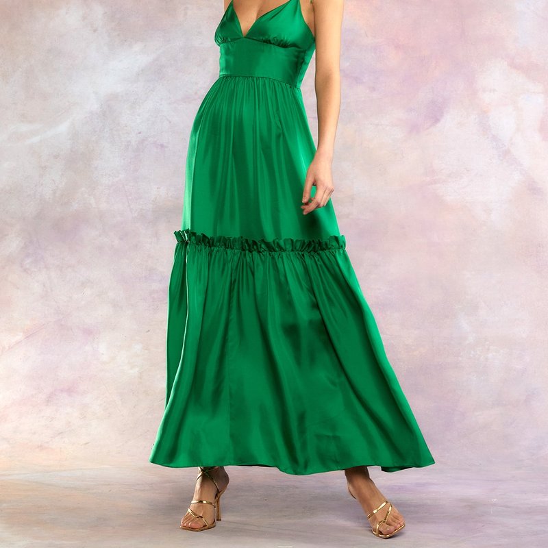 Cynthia Rowley Layered V-neck Silk Dress In Green