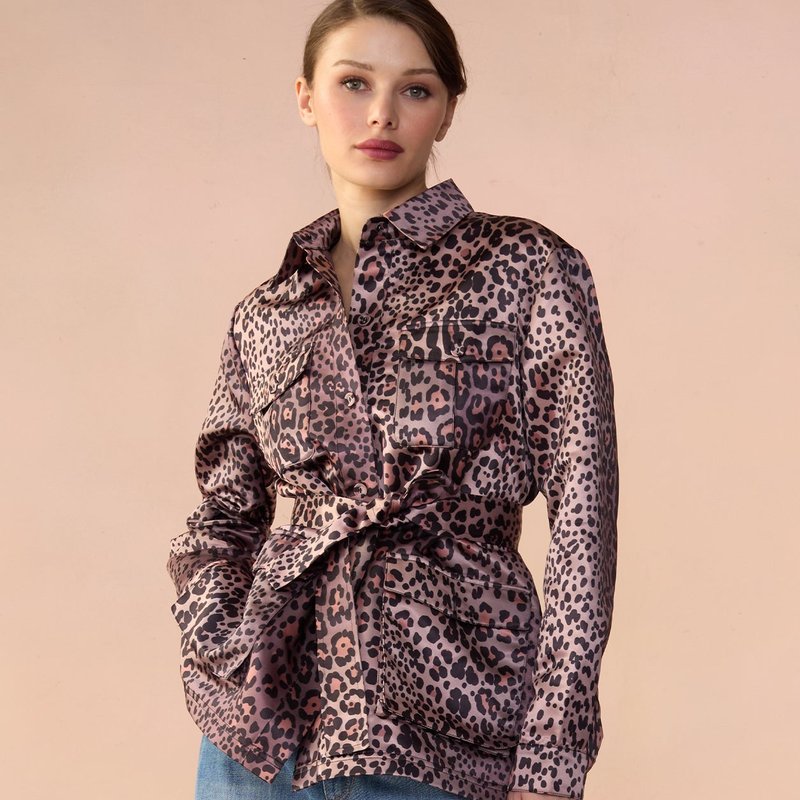 Shop Cynthia Rowley Leopardess Satin Safari Jacket In Pink