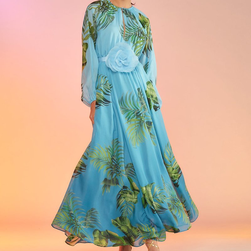 Cynthia Rowley Leaf-print Maxi Dress In Blue